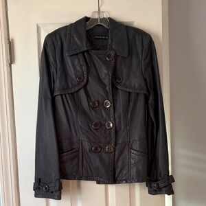 Roberto Cavalli Navy color Double-Breasted Leather Jacket